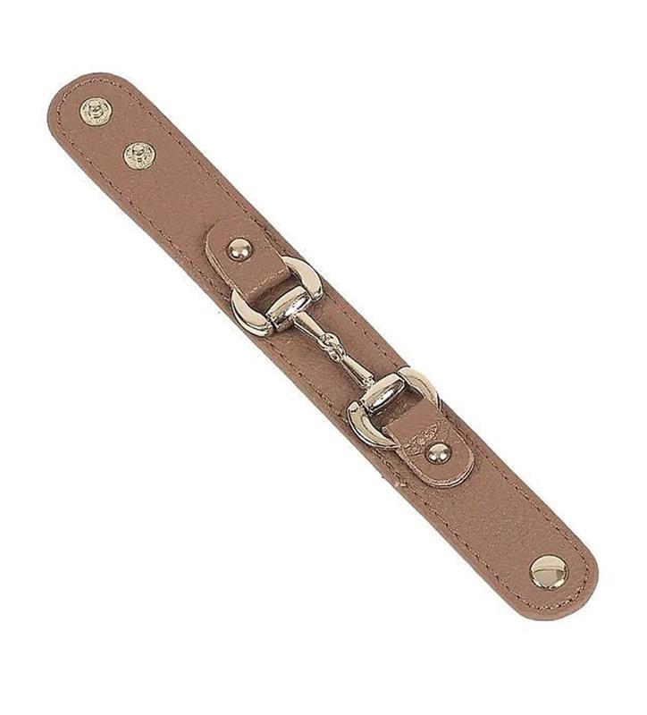 Leather Bracelet with Gold Tone Snaffle Bit,63-JB4850-BE