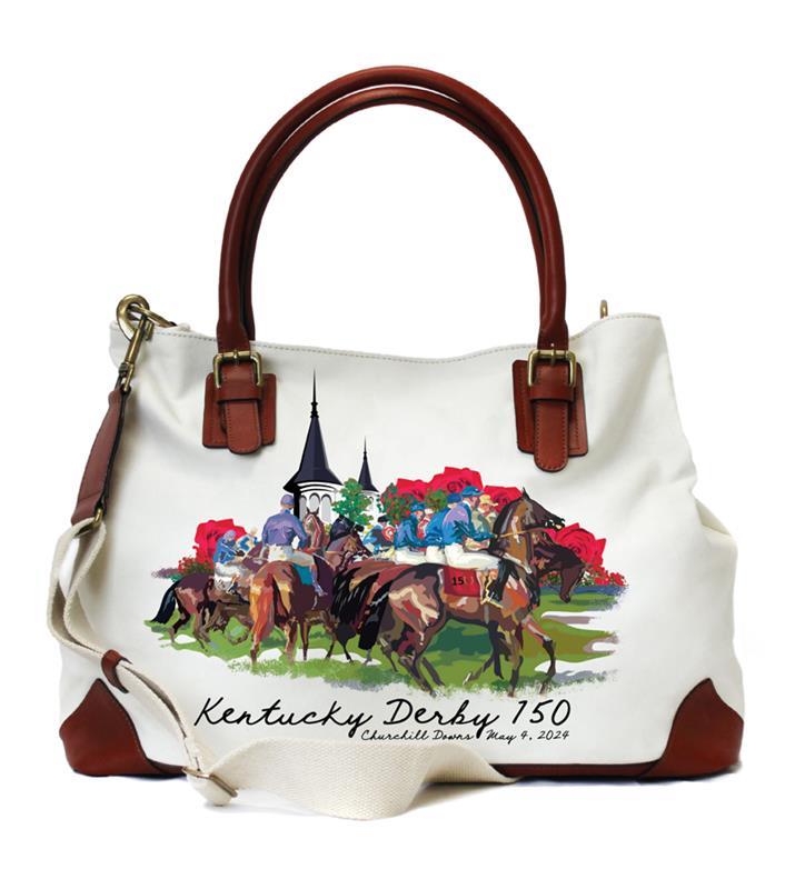 Kentucky Derby 150 Turf Club Canvas Bag Brown Leather,TCG - Upper Right Marketing,KD10