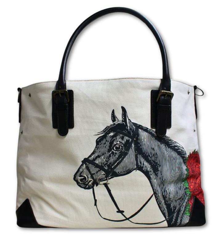 Kentucky Derby Garland Canvas Bag Black Leather - Aristides,TCG - Upper Right Marketing,KD12