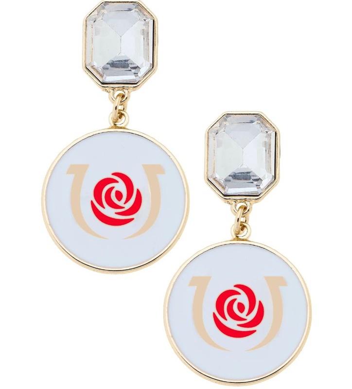 Kentucky Derby Rhinestone Enamel Earrings,26317E-WH