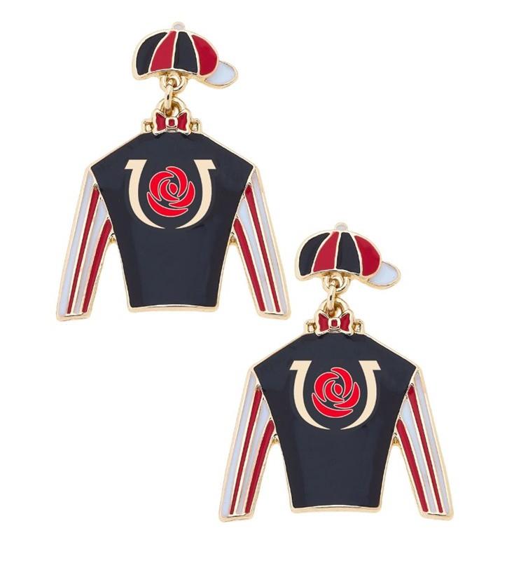 Kentucky Derby Jockey Silk Enamel Drop Earrings,26321E-BK