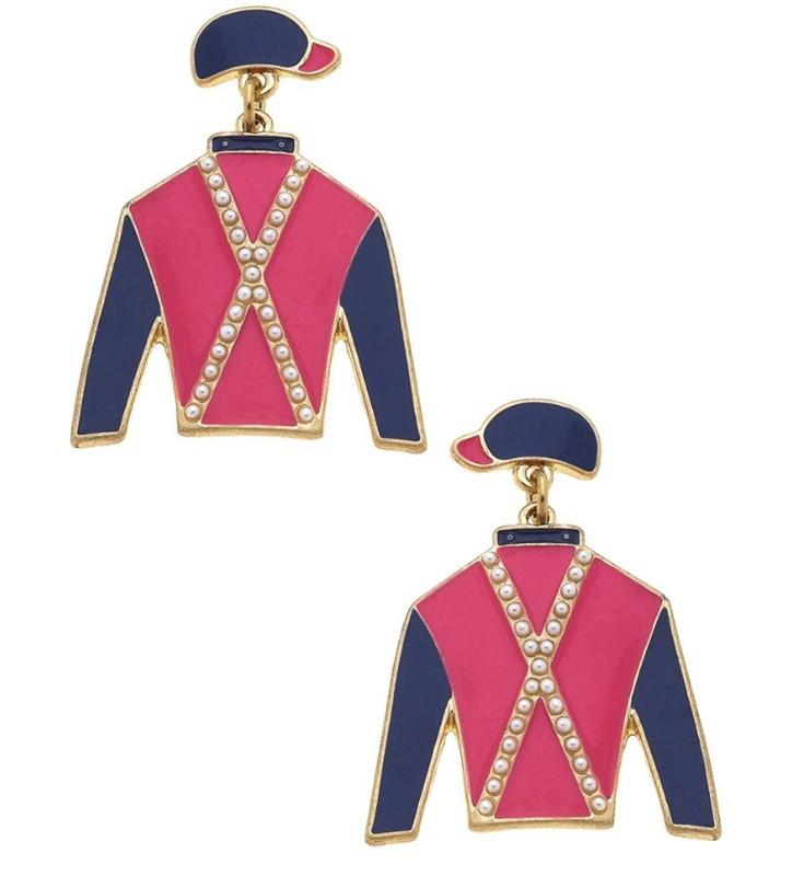 Dixie Jockey Silks Enamel Drop Earrings,25747E-PK