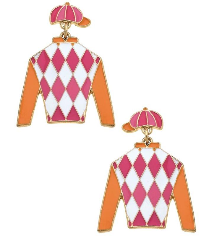 Fiona Jockey Silks Enamel Drop Earrings,25740E-PK