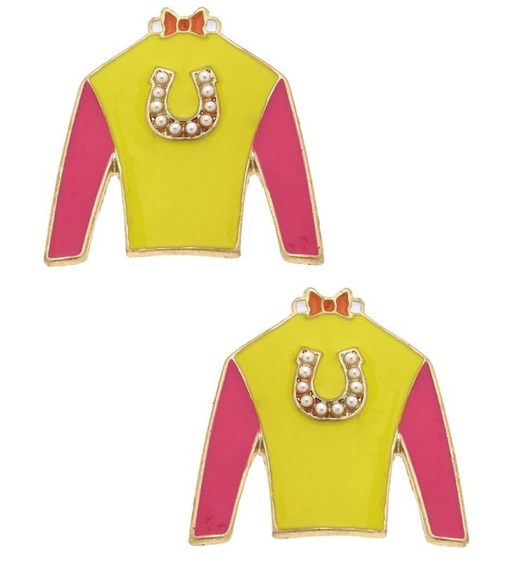 Harley Jockey Silk Enamel Stud Earrings,25744E-YL