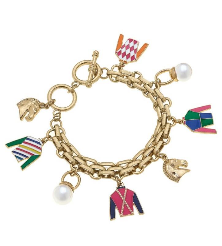 Triple Crown Jockey Silk Enamel Charm Bracelet,25748B-MU